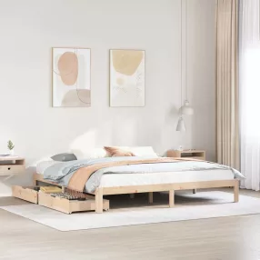 vidaXL tömör fenyőfa ágykeret fiókokkal 200 x 200 cm
