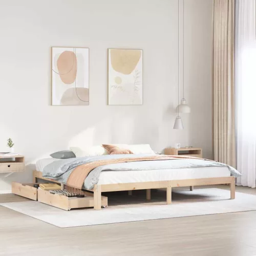 vidaXL tömör fenyőfa ágykeret fiókokkal 200 x 200 cm