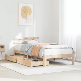 vidaXL tömör fenyőfa ágykeret fiókokkal 75 x 190 cm