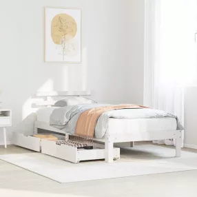   vidaXL fehér tömör fenyőfa ágykeret fiókokkal 90 x 190 cm