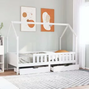   vidaXL tömör fenyőfa gyerekágykeret fiókokkal 90 x 200 cm