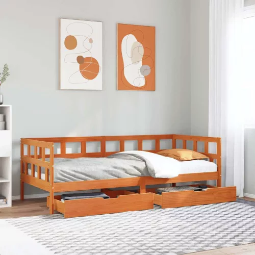 viaszbarna tömör fenyőfa kanapéágy fiókkal 80 x 200 cm