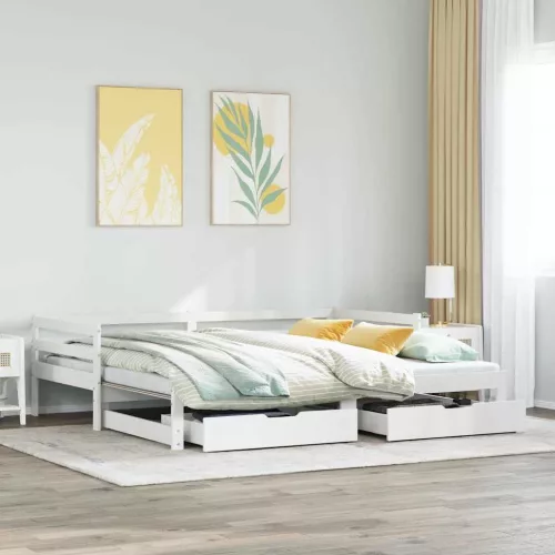 fehér kihúzható heverő fiókokkal matrac nélkül 90 x 190 cm