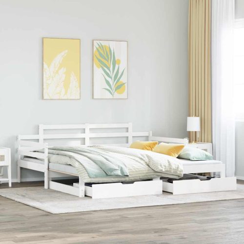 fehér kihúzható heverő fiókokkal matrac nélkül 90 x 190 cm