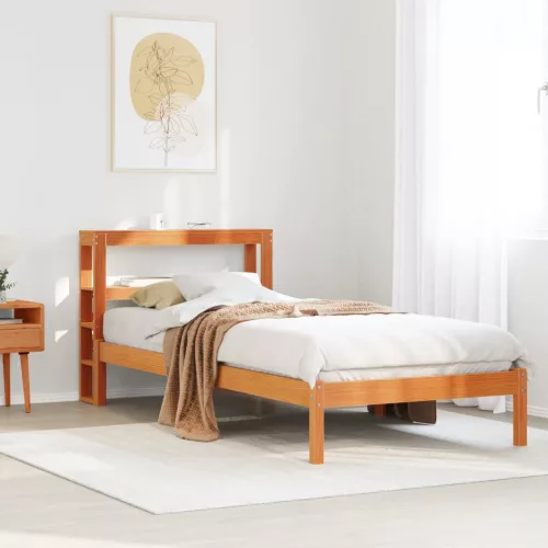 viaszbarna tömör fenyőfa ágykeret fejtámlával 75 x 190 cm