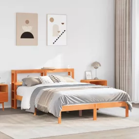   viaszbarna tömör fenyőfa ágykeret fejtámlával 120 x 200 cm