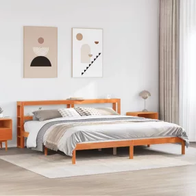   viaszbarna tömör fenyőfa ágykeret fejtámlával 200 x 200 cm