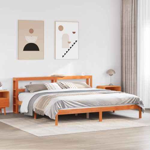 viaszbarna tömör fenyőfa ágykeret fejtámlával 200 x 200 cm
