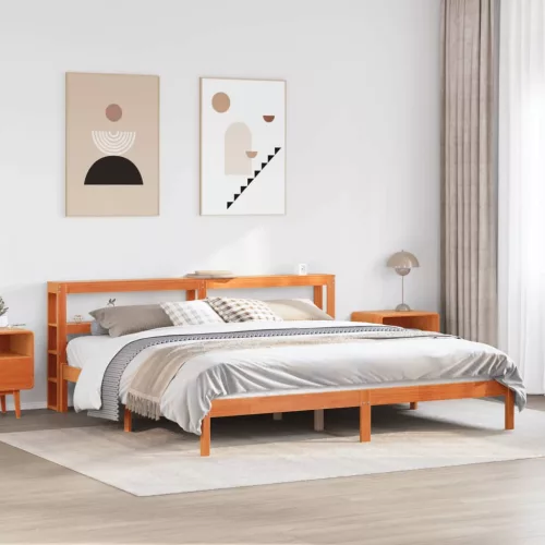 viaszbarna tömör fenyőfa ágykeret fejtámlával 200 x 200 cm