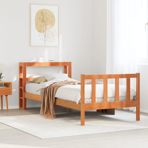 viaszbarna tömör fenyőfa ágykeret fejtámlával 90 x 200 cm