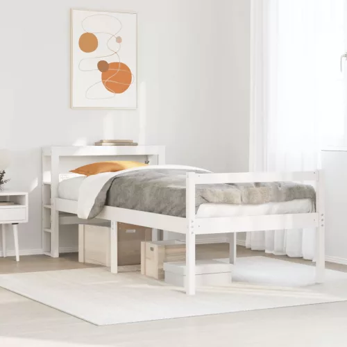 fehér tömör fenyőfa ágy időseknek fejtámlával 90 x 190 cm
