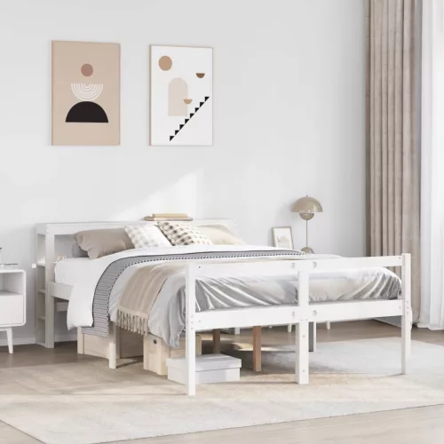 fehér tömör fenyőfa ágy időseknek fejtámlával 120 x 200 cm