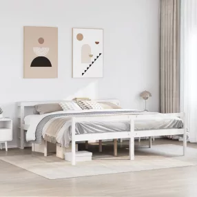   fehér tömör fenyőfa ágy időseknek fejtámlával 200 x 200 cm