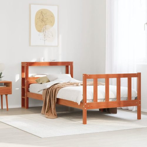 viaszbarna tömör fenyőfa ágykeret fejtámlával 90 x 190 cm