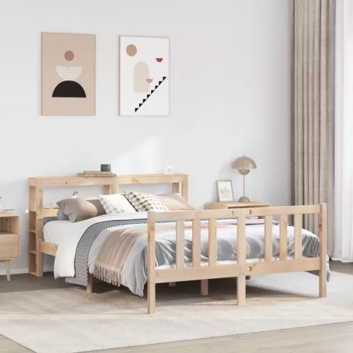vidaXL tömör fenyőfa ágykeret fejtámlával 120 x 200 cm