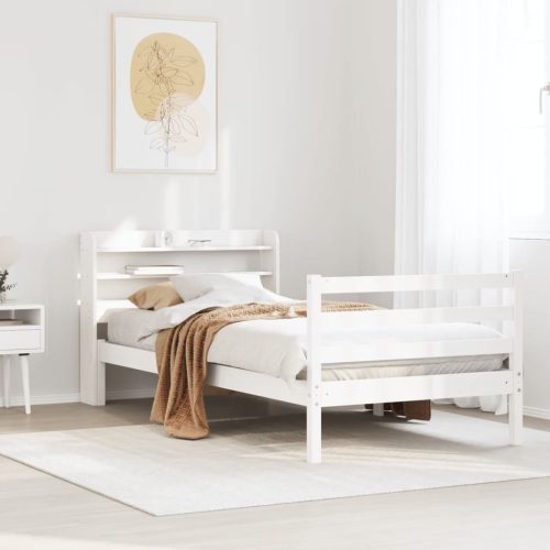 fehér tömör fenyőfa ágykeret fejtámlával 75 x 190 cm
