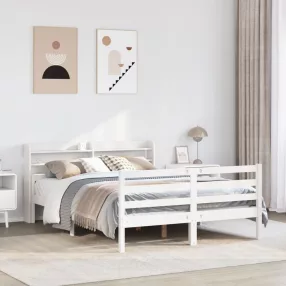  vidaXL fehér tömör fenyőfa ágykeret fejtámlával 135 x 190 cm