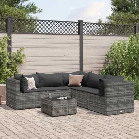   6 részes szürke polyrattan kerti ülőgarnitúra párnákkal