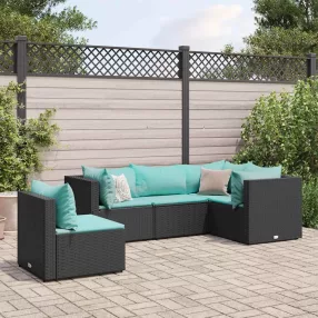   5 részes fekete polyrattan kerti ülőgarnitúra párnákkal