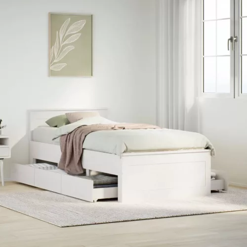 fehér tömör fenyőfa ágy matrac nélkül fejtámlával 90 x 200 cm