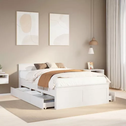 fehér tömör fenyőfa fejtámlás ágykeret matrac nélkül 135x190 cm