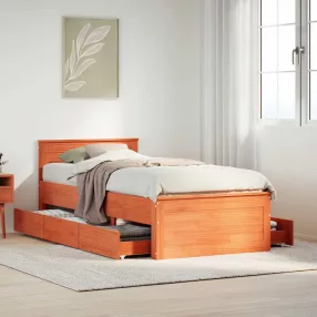   barna tömör fenyőfa fejtámlás ágykeret matrac nélkül 75x190 cm