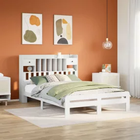   fehér tömör fenyőfa könyvespolcos ágy matrac nélkül 140x190 cm