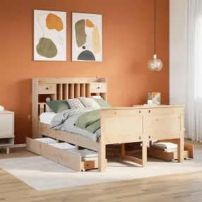  vidaXL tömör fenyőfa könyvespolcos ágy matrac nélkül 135 x 190 cm