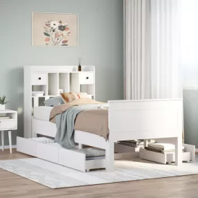   fehér tömör fenyőfa könyvespolcos ágy matrac nélkül 90 x 190 cm