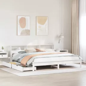   fehér tömör fenyőfa könyvespolcos ágy matrac nélkül 200x200 cm