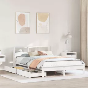  vidaXL fehér tömör fenyőfa könyvespolcos ágy matrac nélkül 160x200 cm
