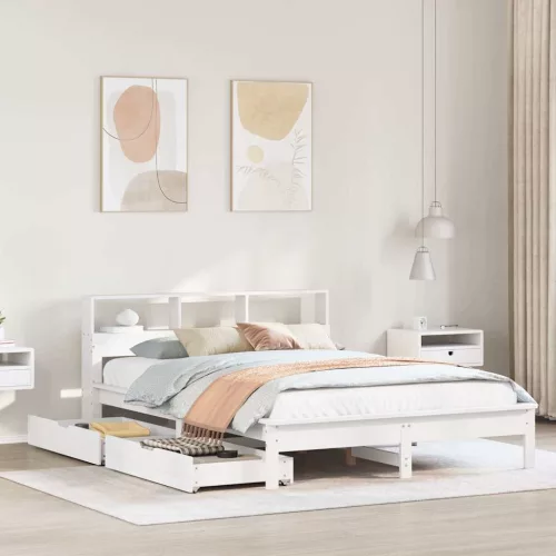 vidaXL fehér tömör fenyőfa könyvespolcos ágy matrac nélkül 160x200 cm