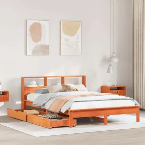   barna tömör fenyőfa könyvespolcos ágy matrac nélkül 120 x 200cm