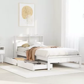   fehér tömör fenyőfa könyvespolcos ágy matrac nélkül 100x200 cm