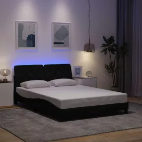   fekete szövet ágykeret LED-ekkel matrac nélkül 120x200 cm