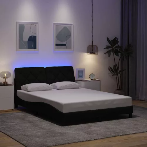 fekete szövet ágykeret LED-ekkel matrac nélkül 120x200 cm