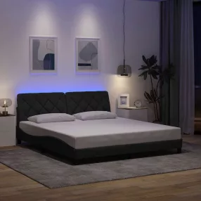   sötétszürke szövet ágykeret LED-es matrac nélkül 180 x 200 cm