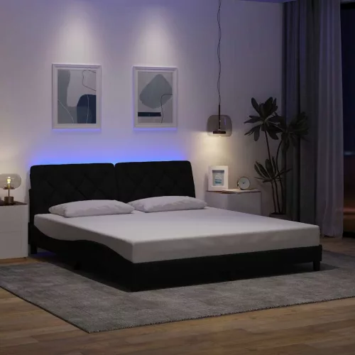 fekete szövet ágykeret LED-es matrac nélkül 180 x 200 cm