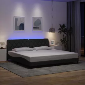   sötétszürke szövet ágykeret LED-es matrac nélkül 200 x 200 cm