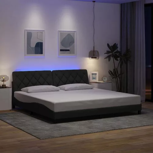 sötétszürke szövet ágykeret LED-es matrac nélkül 200 x 200 cm