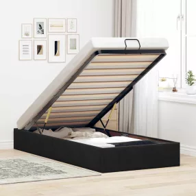 Ottomán ágykeret matrac nélkül fekete 90x200 cm bársony