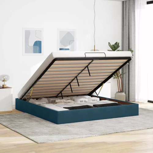 vidaXL Ottomán ágykeret matrac nélkül sötétkék 200x200 cm bársony