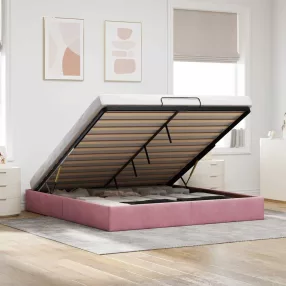   vidaXL Ottomán ágykeret matrac nélkül rózsaszín 200x200 cm bársony