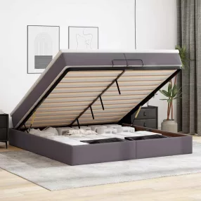   vidaXL Ottomán ágykeret matraccal Szürke 200x200cm műbőrrel