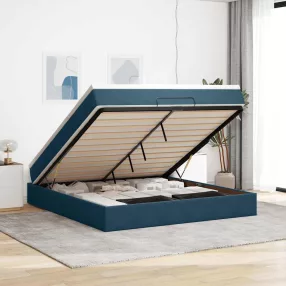   vidaXL Ottomán ágykeret matraccal sötétkék 180x200cm bársony
