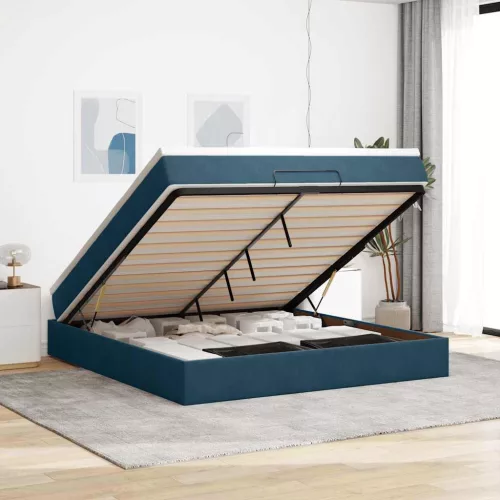 vidaXL Ottomán ágykeret matraccal sötétkék 180x200cm bársony