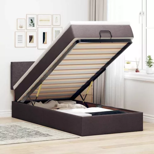 vidaXL Ottomán ágy matraccal sötétbarna 90x200 cm szövet