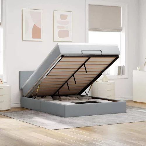 Ottomán ágy matraccal világosszürke 140x190 cm szövet