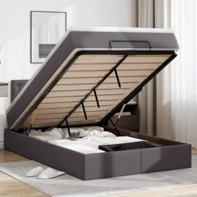   vidaXL szürke műbőr ottomán ágy matracokkal & LED-ek 120x190 cm