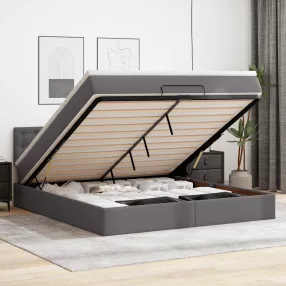   vidaXL szürke műbőr ottomán ágy matracokkal & LED-ek 180x200cm